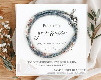 Protect Your Peace Morse Code Bracelet, Empowering Gift for Her, Self Love Beaded Jewelry, Inspirational Affirmation Bracelet for Women