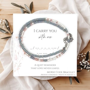 I Carry You With Me Morse Code Bracelet, Memorial Gift for Her, Sympathy Beaded Jewelry, Remembrance Bracelet, Loss of Loved One Gift Women