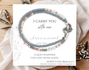 I Carry You With Me Morse Code Bracelet, Memorial Gift for Her, Sympathy Beaded Jewelry, Remembrance Bracelet, Loss of Loved One Gift Women