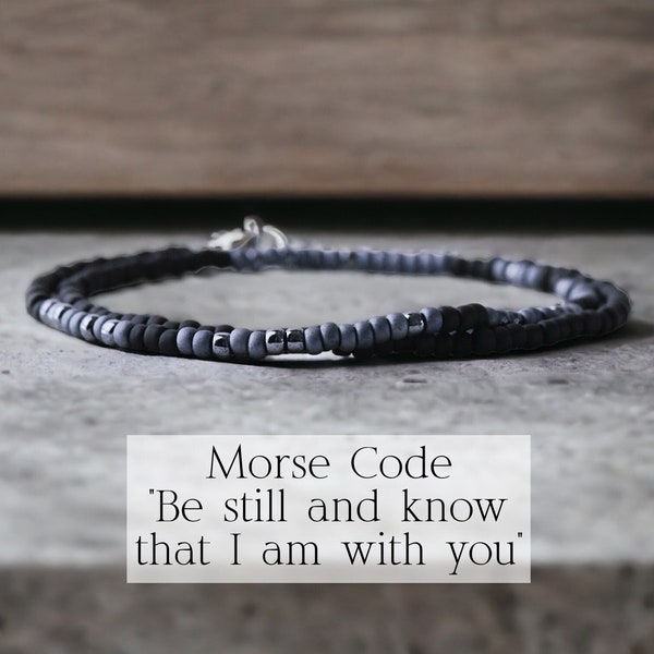 MENs Be still and know that I am with you Bracelet with Morse Code Message Psalm 46 10, Prayer Bead Bracelet for Men, Prayer Jewelry for Him