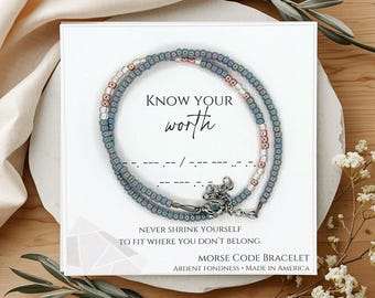 Know Your Worth Morse Code Bracelet, Beaded Affirmation Jewelry for Women, Encouragement Self Love Gift for Her, Motivational Secret Message