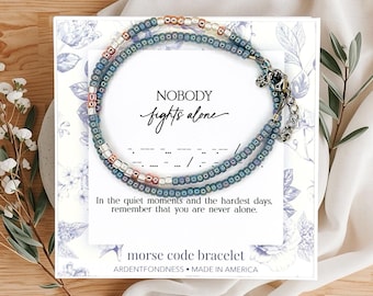 Nobody Fights Alone Bracelet, Supportive Gift for Women, Cancer Support Jewelry, Get Well Soon, Strength, Support Encouragement Fighter