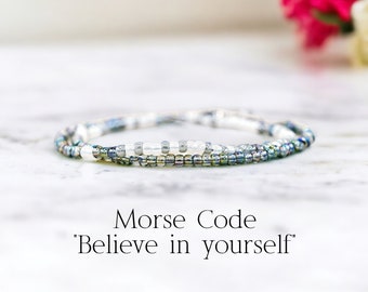 Believe In Yourself Bracelet Morse Code Encouragement Jewelry Mental Health Awareness Self Love Gift for her Good Luck Congrats Graduation