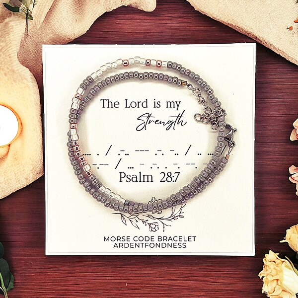 The Lord is my Strength Bracelet, Psalm 28 Jewelry, Christian Gifts for Women, Religious Gift for Her, Morse Code Jewelry, Hidden Message