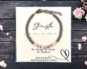 Strength Bracelet Morse Code Strength Jewelry I am strong bracelet Be Strong Gift for Women Friendship Gift Get well soon Survivor Gift