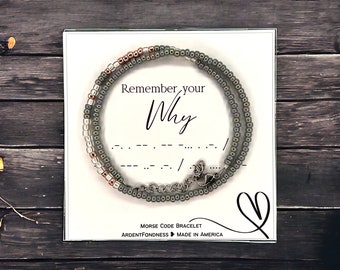 Remember Your Why Bracelet, Never Give Up Survivor Gift, Motivational Gift for Women, Inspirational Jewelry Morse Code for Her Yourself Self