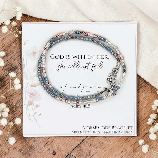 God is Within Her She Will Not Fail Morse Code Beaded Bracelet, Christian Gifts for Women, Psalm 46:5 Bible Verse Jewelry, Faith Based Gifts