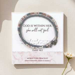 God is Within Her She Will Not Fail Morse Code Beaded Bracelet, Christian Gifts for Women, Psalm 46:5 Bible Verse Jewelry, Faith Based Gifts