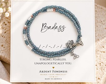 Badass Bracelet Morse Code Secret Message Bracelet Morse Code Jewelry Inspirational Gift for Her Best Friend BFF Daughter Encouraging Woman