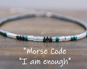 Morse Code Anklet, Morse Code Ankle Bracelet, I am enough Jewelry, Beach Anklet Women, Boho Beach Anklet, Beaded Anklet, Boho Ankle Bracelet