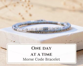 One Day At A Time Morse Code Bracelet, Positive Affirmation Jewelry, Hidden Message Gift for Women
