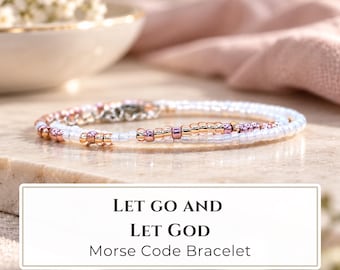 Inspirational Let Go and Let God Christian Morse Code Beaded Bracelet Gift for Women, Encouragement Jewelry for Her, Motivational Scripture