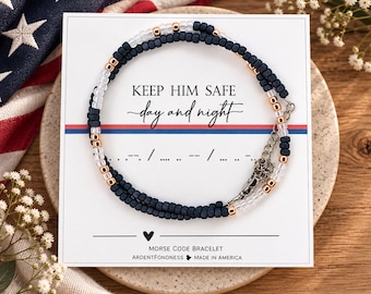 Keep Him Safe Day & Night Morse Code Prayer Bracelet for Military Mom Girlfriend Wife