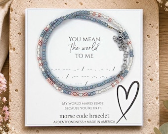 Morse Code Bracelet - You Mean The World To Me - Hidden Message Jewelry for Girlfriend or Wife from Husband Partner Boyfriend Secret
