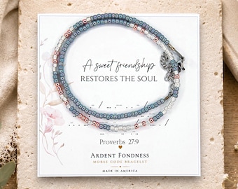 Unique "A Sweet Friendship Restores The Soul" Morse Code Bracelet - Personalized Meaningful Best Friend Gift