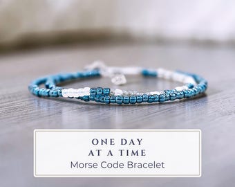 One Day At A Time Morse Code Bracelet | Dainty Sobriety Gift | Adjustable Minimalist Mindfulness Jewelry
