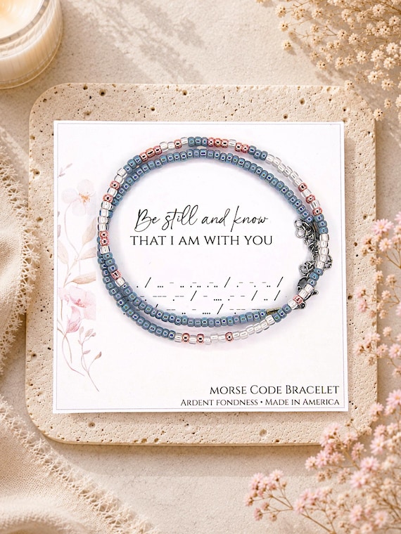 Be Still And Know That I Am With You Morse Code Bracelet for Christian Women, Religious Bracelet Women Teen Adult Girls, Scripture Gift Idea