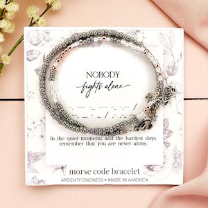 Nobody Fights Alone Bracelet, Supportive Gift for Women, Cancer Support Jewelry, Get Well Soon, Strength, Support Encouragement Fighter