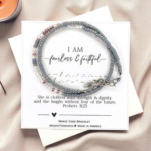 I am Fearless and Faithful Proverbs 31:25 Bracelet, Morse Code Beaded Bracelet for Women