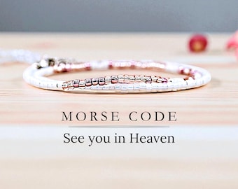 Morse Code Memorial Bracelet – See You In Heaven – Sympathy Gift for Loss of Loved One, Grief Jewelry, Personalized Bereavement Bracelet
