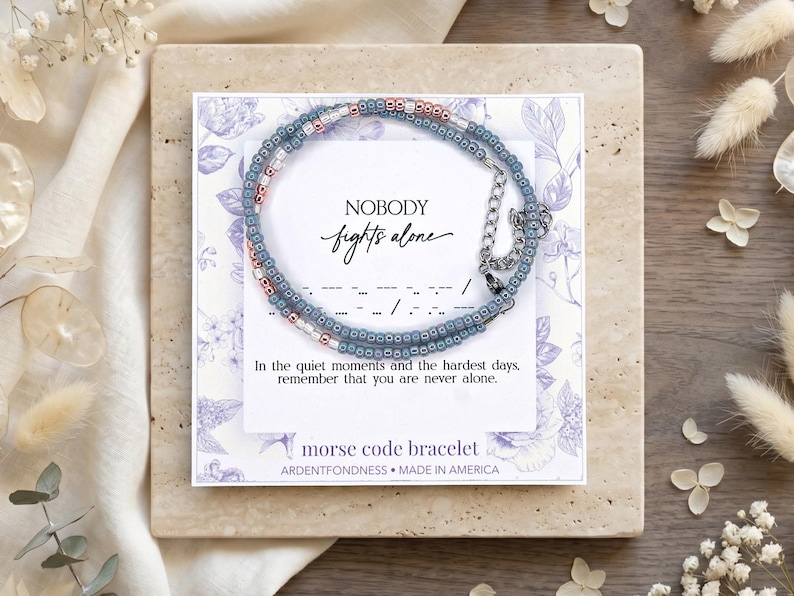 Nobody Fights Alone Bracelet, Supportive Gift for Women, Cancer Support Jewelry, Get Well Soon, Strength, Support Encouragement Fighter immagine 11