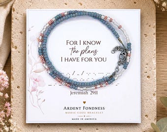 For I Know the Plans I Have for You Morse Code Bracelet - Jeremiah 29:11 Bible Verse Christian Jewelry for Women