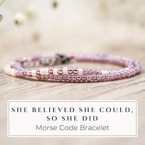She Believed She Could So She Did Morse Code Bracelet | Unique Beaded Career Milestone | New Business Owner Mantra