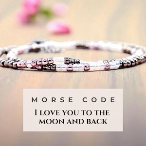 I Love You to the Moon and Back Morse Code Bracelet – Gift for Daughter from Mom or Dad – Mother Daughter Jewelry – Meaningful Keepsake Gift