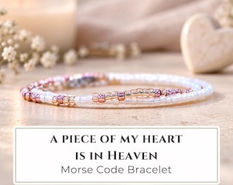 A Piece of My Heart is in Heaven Morse Code Bracelet | Personalized Memorial Gift | Custom Name Remembrance Jewelry
