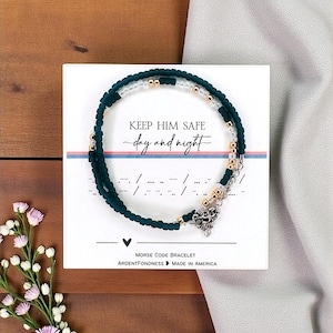 Morse Code Prayer Bracelet: Military Protection Jewelry, Keep Him Safe