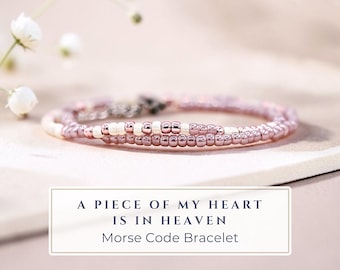 A Piece of My Heart is in Heaven Morse Code Bracelet | Personalized Memorial Gift | Custom Name Remembrance Jewelry