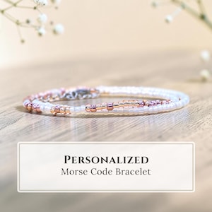 Personalized Rose Gold Morse Code Beaded Wrap Bracelet for Her, Custom Hidden Secret Message Jewelry for Women Unique Gift Idea Name Initial
