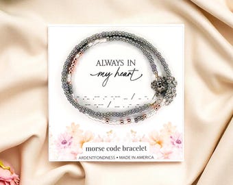 Personalized Always In My Heart Bracelet, Morse Code Remembrance Bracelet for Loss of Loved One - Custom Keepsake Jewelry Sympathy Gift Idea