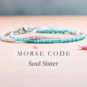 Pulsera de cuentas con código Morse para hermanas del alma, regalo de cumpleaños único, joyería para mejores amigas, mensaje oculto, regalo de Navidad para mejores amigas.