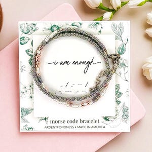 I Am Enough Morse Code Bracelet, Self Love Gift for Her, Empowering Beaded Bracelet, Inspirational Jewelry, Mental Health Gift for Women