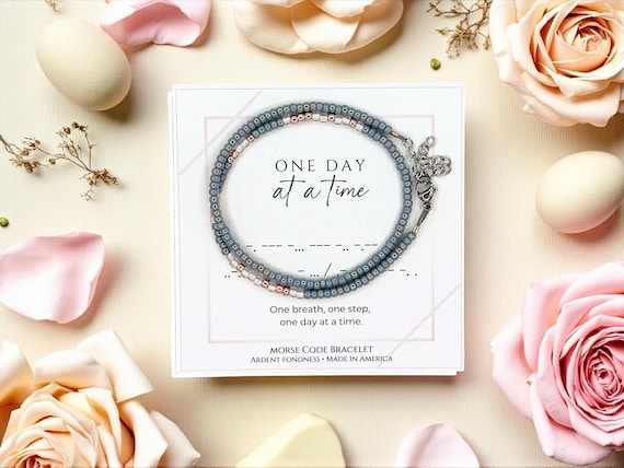 One Day at a Time Bracelet, Morse Code Jewelry, Serenity Prayer Bracelet, Mantra Bracelet, Inspirational Bracelet, Motivational Jewelry