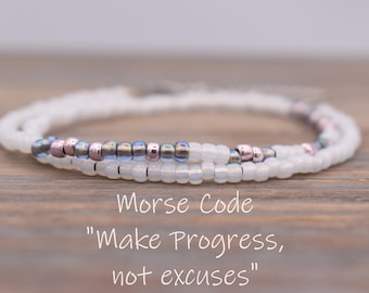 Make Progress Not Excuses Bracelet, Motivational Jewelry for Women, Weight Loss Journey, Encouragement Bracelet with inspirational saying