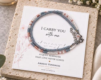 Bracelet code Morse I Carry You With Me, cadeau commémoratif pour elle, bijoux en perles de sympathie, bracelet du souvenir, cadeau perte d'un être cher femme