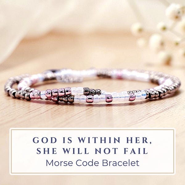 Pulsera con código Morse «Dios está dentro de ella, ella no fallará», regalo cristiano para ella, joyería con versículo bíblico, pulsera de cuentas con mensaje de fe para mujeres y niñas.