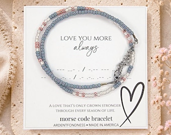 Morse Code Bracelet - Love You More, Always - Hidden Message Jewelry for Girlfriend or Wife, Fiance Gift from Boyfriend Husband Valentine's