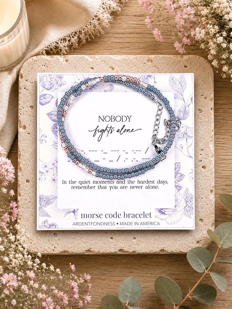 Nobody Fights Alone Bracelet, Supportive Gift for Women, Cancer Support Jewelry, Get Well Soon, Strength, Support Encouragement Fighter immagine 1