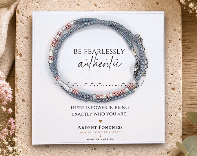 Be Fearlessly Authentic Morse Code Bracelet | Dainty Inspirational Gift | Adjustable Minimalist Jewelry