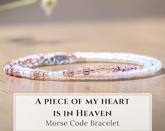 A Piece of My Heart is in Heaven Morse Code Bracelet | Personalized Memorial Gift | Custom Name Remembrance Jewelry