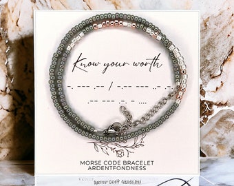 Know Your Worth Morse Code Beaded Wrap Bracelet, Self Love Care Jewelry for Her, Encouragement gift for women, Female empowerment Mindset