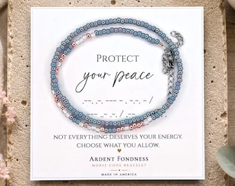 Protect Your Peace Morse Code Bracelet, Empowering Gift for Her, Self Love Beaded Jewelry, Inspirational Affirmation Bracelet for Women