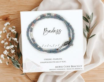 Badass Bracelet Morse Code Secret Message Bracelet Morse Code Jewelry Inspirational Gift for Her Best Friend BFF Daughter Encouraging Woman