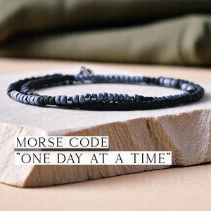 MENS One Day at a Time Morse Code Beaded Bracelet, Serenity Prayer Jewelry, Motivational Inspirational Encouragement Sobriety Gift for Men