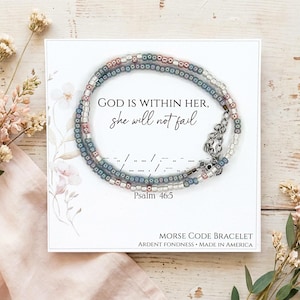 God Is Within Her She Will Not Fail Morse Code Bracelet, Christian Jewelry for Women, Psalm 46:5 Bracelet Religious Gift for Her Bible Verse