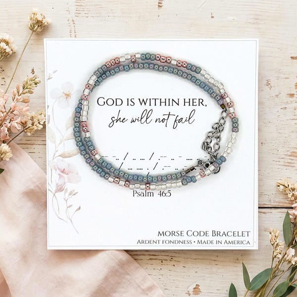 Pulsera con código Morse "Dios está en ella", joyería cristiana para mujer, pulsera con versículo bíblico del Salmo 46:5, regalo religioso.