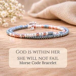 Unique "God Is Within Her She Will Not Fail" Morse Code Bracelet - Meaningful Psalm 46:5 Christian Faith Gift